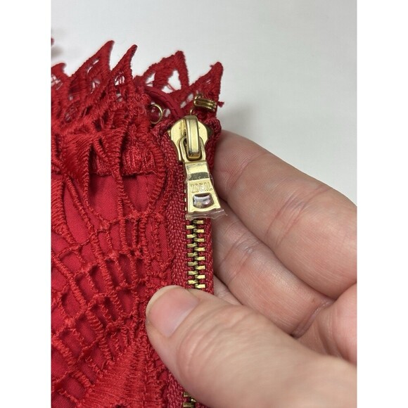 Saylor Pippa One Shoulder Dress Red XS Lace Mini Cocktail Sheer 3/4 Sleeve - Picture 11 of 16